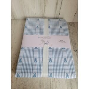 Farmhouse Rachel Ashwell blue rabbit plaid oblong tablecloth Easter spring